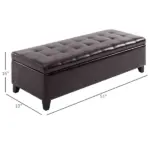 HOMCOM 51" Tufted Storage Ottoman Bench, Dark Brown Faux Leather for Living Room, Bedroom, Entryway - Image 3