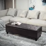 HOMCOM 51" Tufted Storage Ottoman Bench, Dark Brown Faux Leather for Living Room, Bedroom, Entryway - Image 10