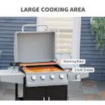 Outsunny 52" Barbecue Grill with Wheels, 4+1 Burner Liquid Propane Gas Grill, Outdoor Cabinet Style BBQ Trolley with Side Burner, Warming Rack, Silver - Image 4