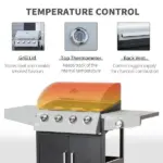 Outsunny 52" Barbecue Grill with Wheels, 4+1 Burner Liquid Propane Gas Grill, Outdoor Cabinet Style BBQ Trolley with Side Burner, Warming Rack, Silver - Image 5