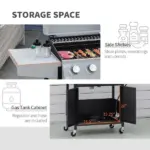 Outsunny 52" Barbecue Grill with Wheels, 4+1 Burner Liquid Propane Gas Grill, Outdoor Cabinet Style BBQ Trolley with Side Burner, Warming Rack, Silver - Image 6