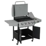 Outsunny 52" Barbecue Grill with Wheels, 4+1 Burner Liquid Propane Gas Grill, Outdoor Cabinet Style BBQ Trolley with Side Burner, Warming Rack, Silver - Image 9