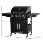 Outsunny 52 Barbecue Grill with Wheels 4+1 Burner Propane Gas Outdoor BBQ Trolley Side Burner Warming Rack Black - Image 3
