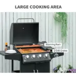 Outsunny 52 Barbecue Grill with Wheels 4+1 Burner Propane Gas Outdoor BBQ Trolley Side Burner Warming Rack Black - Image 4