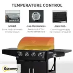 Outsunny 52 Barbecue Grill with Wheels 4+1 Burner Propane Gas Outdoor BBQ Trolley Side Burner Warming Rack Black - Image 5