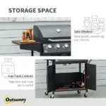 Outsunny 52 Barbecue Grill with Wheels 4+1 Burner Propane Gas Outdoor BBQ Trolley Side Burner Warming Rack Black - Image 6