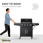 Outsunny 52 Barbecue Grill with Wheels 4+1 Burner Propane Gas Outdoor BBQ Trolley Side Burner Warming Rack Black - Image 7