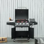 Outsunny 52 Barbecue Grill with Wheels 4+1 Burner Propane Gas Outdoor BBQ Trolley Side Burner Warming Rack Black - Image 10