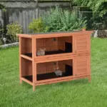 PawHut 54" Rabbit Cage, 2-Tier Rabbit Hutch Outdoor Guinea with Removable Dividers and Pull-Out Trays, Orange - Image 2