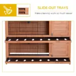 PawHut 54" Rabbit Cage, 2-Tier Rabbit Hutch Outdoor Guinea with Removable Dividers and Pull-Out Trays, Orange - Image 6