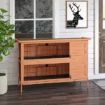 PawHut 54" Rabbit Cage, 2-Tier Rabbit Hutch Outdoor Guinea with Removable Dividers and Pull-Out Trays, Orange - Image 10