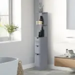 HOMCOM 54" Tall Bathroom Linen Tower, Freestanding Storage Cabinet with 2-Tier Shelf and Drawers, Narrow Organizer, Gray - Image 2