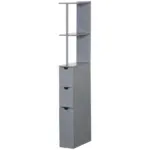 HOMCOM 54" Tall Bathroom Linen Tower, Freestanding Storage Cabinet with 2-Tier Shelf and Drawers, Narrow Organizer, Gray - Image 11