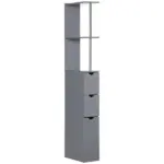 HOMCOM 54" Tall Bathroom Linen Tower, Freestanding Storage Cabinet with 2-Tier Shelf and Drawers, Narrow Organizer, Gray