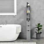 HOMCOM 54" Tall Bathroom Linen Tower, Freestanding Storage Cabinet with 2-Tier Shelf and Drawers, Narrow Organizer, Gray - Image 10