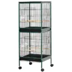PawHut 55" 2 In 1 Large Bird Cage Parakeet House for Finches Budgies with Wheels Slide-out Trays Wood Perch Food Containers Green - Image 11
