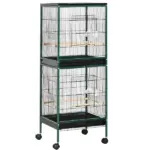 PawHut 55" 2 In 1 Large Bird Cage Parakeet House for Finches Budgies with Wheels Slide-out Trays Wood Perch Food Containers Green