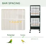 PawHut 55" 2 In 1 Large Bird Cage Parakeet House for Finches Budgies with Wheels Slide-out Trays Wood Perch Food Containers Green - Image 7