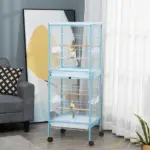PawHut 55" 2 In 1 Parrot Cage with Wheels, Bird Cage, Easy to clean Aviary, Parakeet House, Finches Budgies, Blue - Image 2