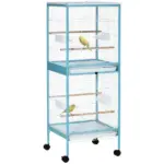 PawHut 55" 2 In 1 Parrot Cage with Wheels, Bird Cage, Easy to clean Aviary, Parakeet House, Finches Budgies, Blue - Image 11