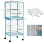 PawHut 55" 2 In 1 Parrot Cage with Wheels, Bird Cage, Easy to clean Aviary, Parakeet House, Finches Budgies, Blue - Image 3