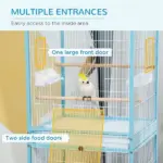 PawHut 55" 2 In 1 Parrot Cage with Wheels, Bird Cage, Easy to clean Aviary, Parakeet House, Finches Budgies, Blue - Image 5