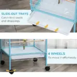 PawHut 55" 2 In 1 Parrot Cage with Wheels, Bird Cage, Easy to clean Aviary, Parakeet House, Finches Budgies, Blue - Image 6