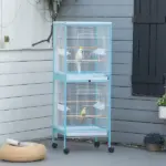 PawHut 55" 2 In 1 Parrot Cage with Wheels, Bird Cage, Easy to clean Aviary, Parakeet House, Finches Budgies, Blue - Image 10