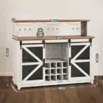 55" Coffee Bar Cabinet with Lights, Farmhouse Wine Cabinet with Wine and Glass Racks for Kitchen, Dining Room, White - Image 3