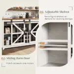 55" Coffee Bar Cabinet with Lights, Farmhouse Wine Cabinet with Wine and Glass Racks for Kitchen, Dining Room, White - Image 7