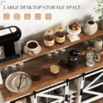 55" Coffee Bar Cabinet with Lights, Farmhouse Wine Cabinet with Wine and Glass Racks for Kitchen, Dining Room, White - Image 8