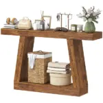 HOMCOM 55 Inch Farmhouse Console Table, 2-Tier Entryway Table with Storage for Hallway, Living Room, Behind Couch, Rustic Brown