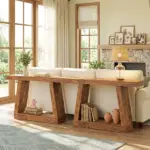 HOMCOM 55 Inch Farmhouse Console Table, 2-Tier Entryway Table with Storage for Hallway, Living Room, Behind Couch, Rustic Brown - Image 5