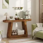 HOMCOM 55 Inch Farmhouse Console Table, 2-Tier Entryway Table with Storage for Hallway, Living Room, Behind Couch, Rustic Brown - Image 6