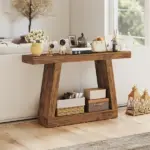 HOMCOM 55 Inch Farmhouse Console Table, 2-Tier Entryway Table with Storage for Hallway, Living Room, Behind Couch, Rustic Brown - Image 7