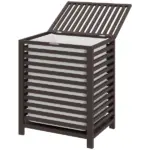 HOMCOM 55 L Bamboo Laundry Basket with Lid, Cloth Hamper with Removable Liner Bag, 19.75 x 14.25 x 23.5 Inches, Coffee