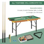 55" Portable Folding Billiards Table Game Pool Table for Whole Family Number Use With Cues, Ball, Rack, Chalk, Green - Image 4