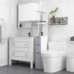 HOMCOM 55" Tall Bathroom Cabinets, Narrow Storage Cabinet Freestanding Linen Tower with 2-Tier Shelf and Drawers, White - Image 2