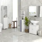 HOMCOM 55" Tall Bathroom Cabinets, Narrow Storage Cabinet Freestanding Linen Tower with 2-Tier Shelf and Drawers, White - Image 11