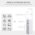 HOMCOM 55" Tall Bathroom Cabinets, Narrow Storage Cabinet Freestanding Linen Tower with 2-Tier Shelf and Drawers, White - Image 4