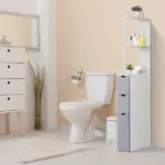 HOMCOM 55" Tall Bathroom Cabinets, Narrow Storage Cabinet Freestanding Linen Tower with 2-Tier Shelf and Drawers, White - Image 7