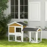 58 Inch Wooden Rabbit Hutch with Run, Removable Tray, Roof and Ramp, Natural Wood - Image 2