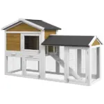 58 Inch Wooden Rabbit Hutch with Run, Removable Tray, Roof and Ramp, Natural Wood - Image 11