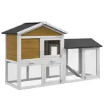 58 Inch Wooden Rabbit Hutch with Run, Removable Tray, Roof and Ramp, Natural Wood