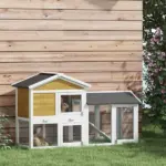 58 Inch Wooden Rabbit Hutch with Run, Removable Tray, Roof and Ramp, Natural Wood - Image 10