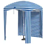 Outsunny 5.8' x 5.8' Blue White Stripe Cabana Umbrella with Single-top Vented Windows Ruffles Carry Bag for Outdoor Use