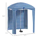 Outsunny 5.8' x 5.8' Blue White Stripe Cabana Umbrella with Single-top Vented Windows Ruffles Carry Bag for Outdoor Use - Image 3