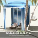 Outsunny 5.8' x 5.8' Blue White Stripe Cabana Umbrella with Single-top Vented Windows Ruffles Carry Bag for Outdoor Use - Image 4
