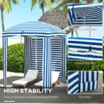 Outsunny 5.8' x 5.8' Blue White Stripe Cabana Umbrella with Single-top Vented Windows Ruffles Carry Bag for Outdoor Use - Image 5