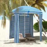Outsunny 5.8' x 5.8' Blue White Stripe Cabana Umbrella with Single-top Vented Windows Ruffles Carry Bag for Outdoor Use - Image 10